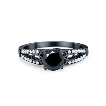 Celtic Art Deco Wedding Ring Round Black Tone, Simulated Black CZ 925 Sterling Silver